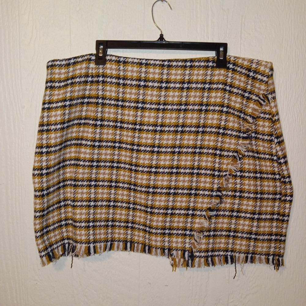 Unbranded Houndstooth Mini Skirt Women Size 2XL Yellow Blue Fringe Wrap Trim